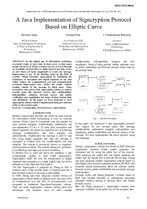 (PDF) A Java Implementation of Signcryption Protocol Based on Elliptic ...