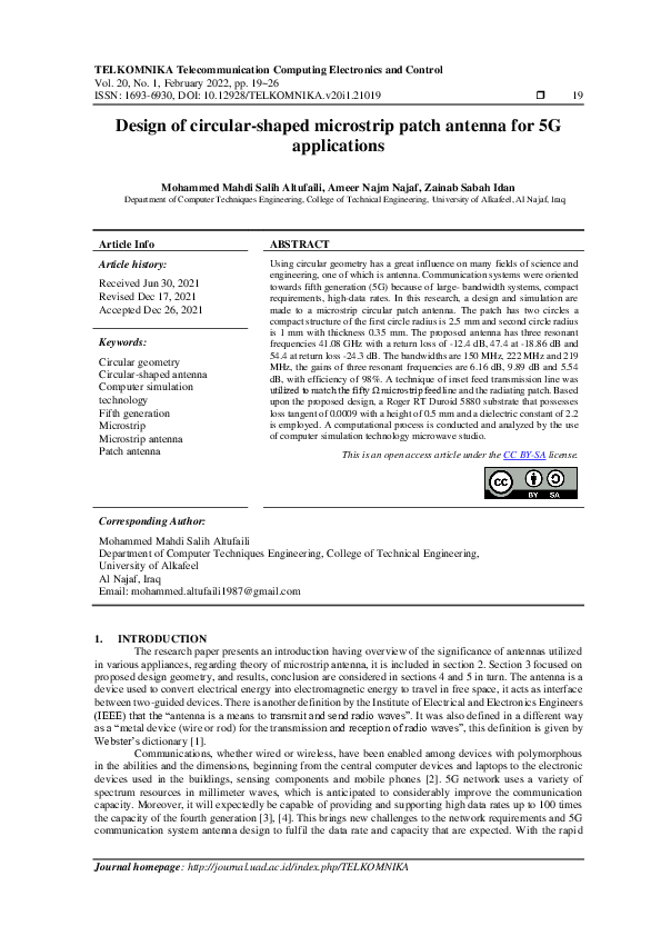(PDF) Design of circularshaped microstrip patch antenna for 5G