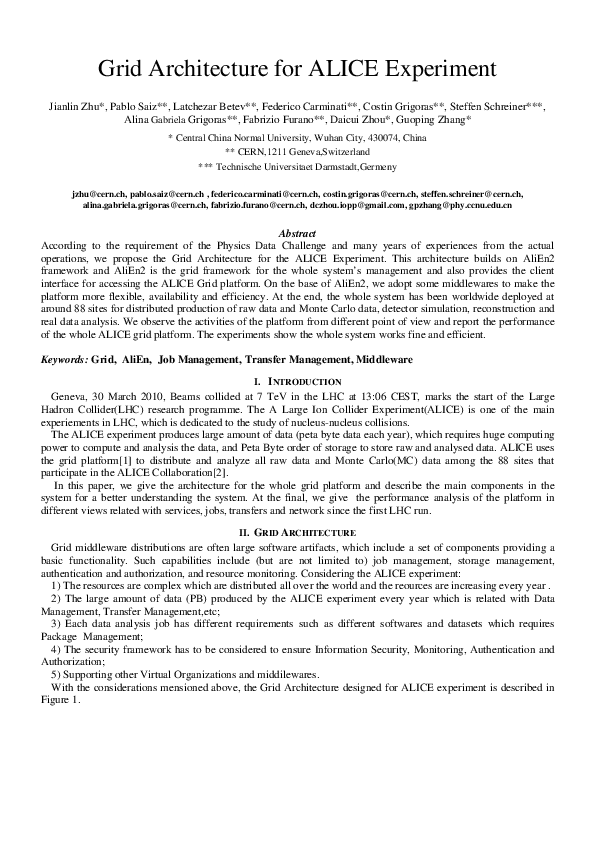 (PDF) Grid Architecture for ALICE Experiment