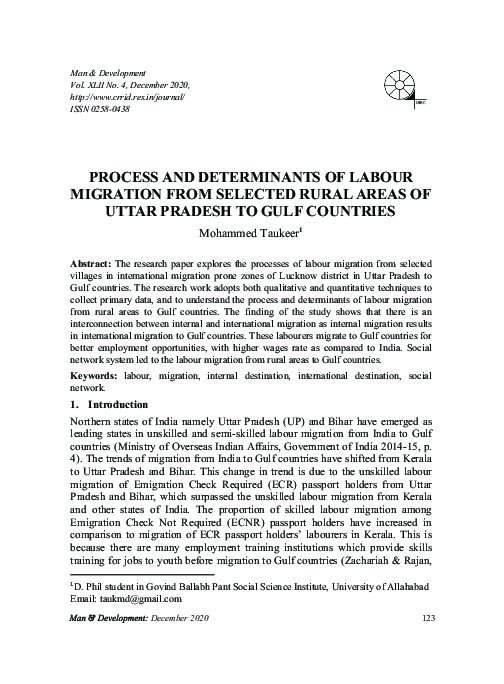 (PDF) . PROCESS AND DETERMINANTS OF LABOUR MIGRATION FROM SELECTED ...