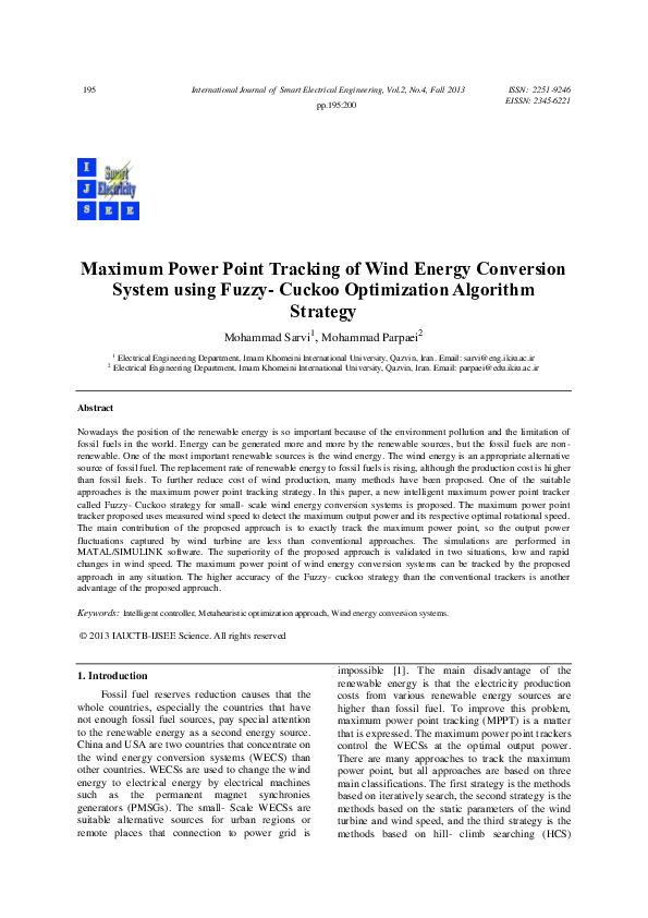 (PDF) Maximum Power Point Tracking of Wind Energy Conversion System ...