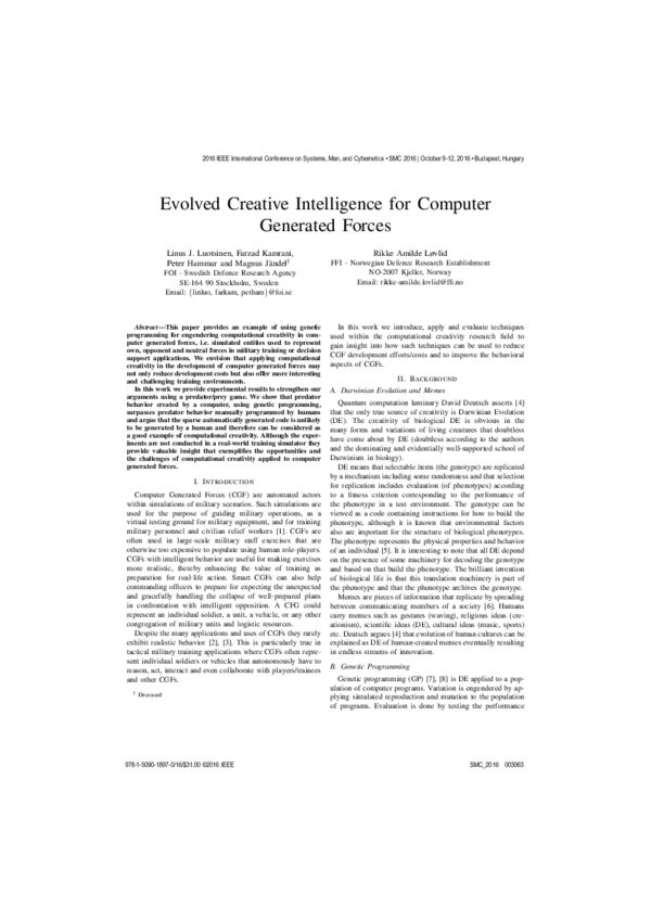 (PDF) Evolved creative intelligence for computer generated forces