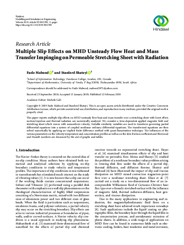 (PDF) Multiple Slip Effects on MHD Unsteady Flow Heat and Mass Transfer ...