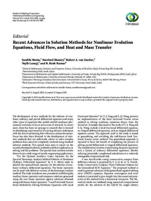 (PDF) Recent Advances in Solution Methods for Nonlinear Evolution ...