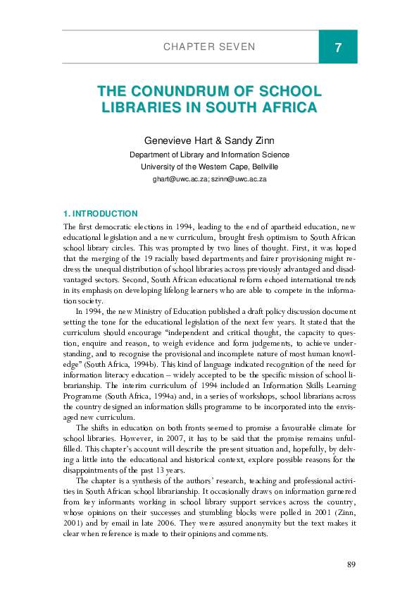 (PDF) The conundrum of school libraries in South Africa