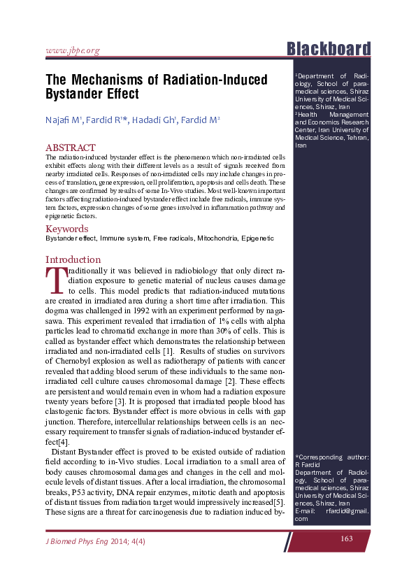 (PDF) The mechanisms of radiation-induced bystander effect