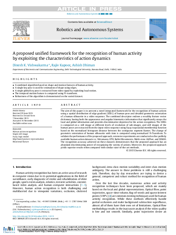 (PDF) A proposed unified framework for the recognition of human ...