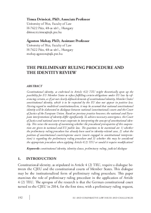 (PDF) The Preliminary Ruling Procedure and the Identity Review