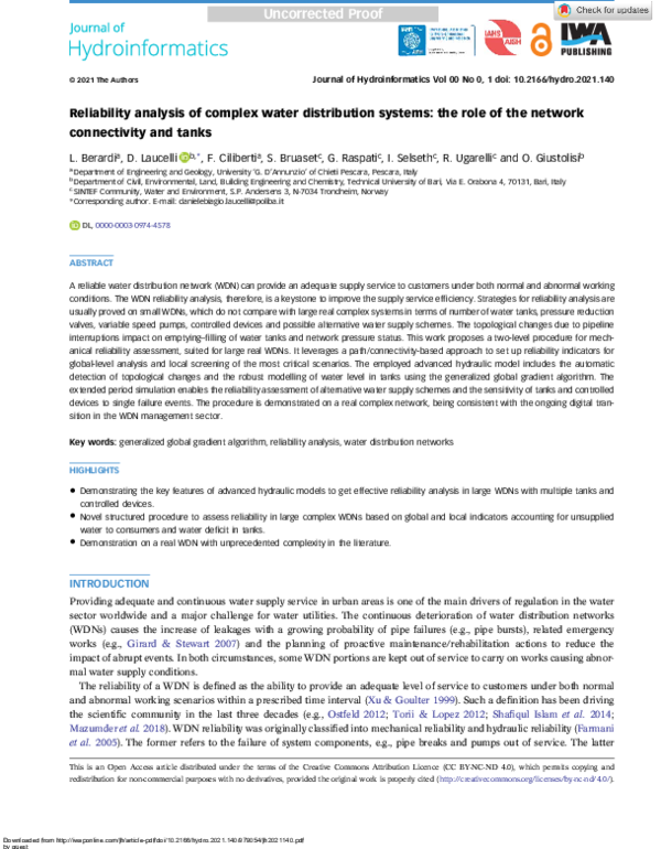 (PDF) Reliability analysis of complex water distribution systems: the ...