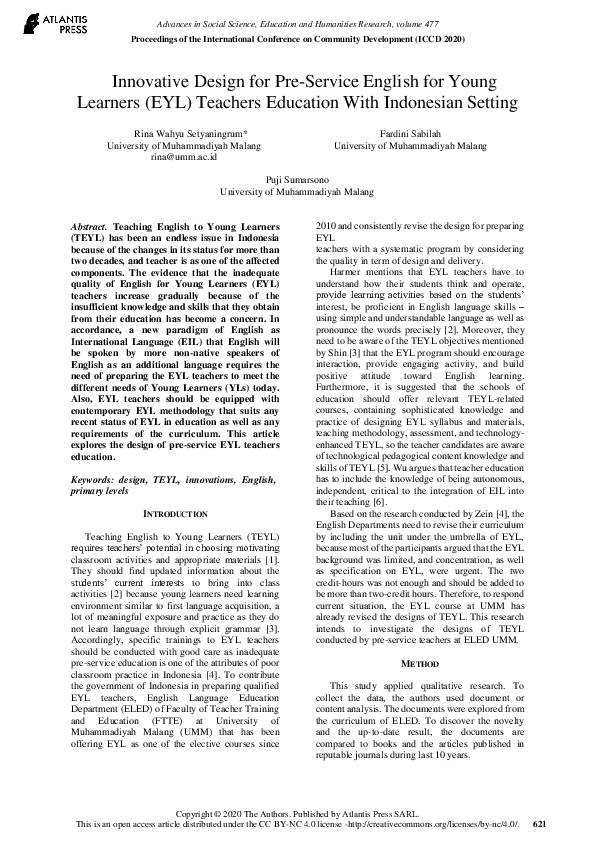 (PDF) Innovative Design for Pre-Service English for Young Learners (EYL ...