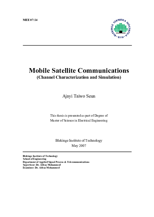 (PDF) Mobile Satellite Communications : Channel Characterization and ...