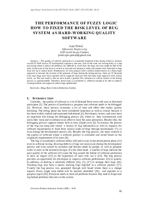 (PDF) The Performance of Fuzzy Logic How to Fixed The Risk Level of Bug ...