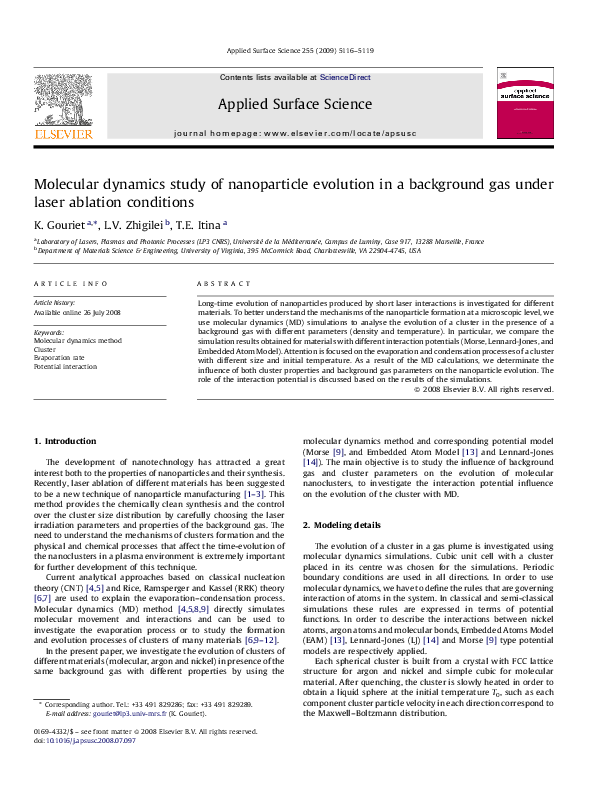 (PDF) Molecular dynamics study of nanoparticle evolution in a ...