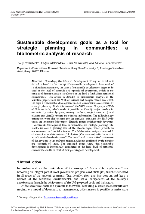(PDF) Sustainable development goals as a tool for strategic planning in ...