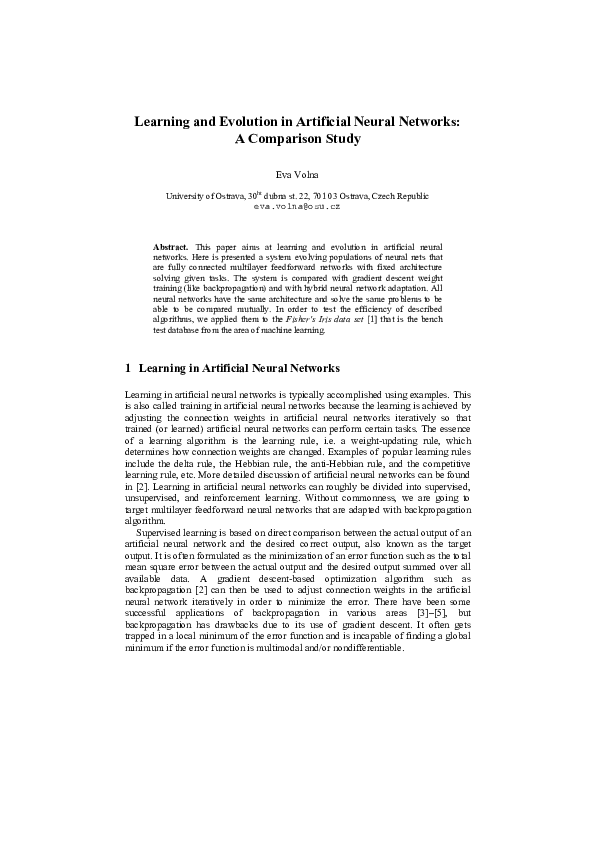 (PDF) Learning and Evolution in Artificial Neural Networks: A ...