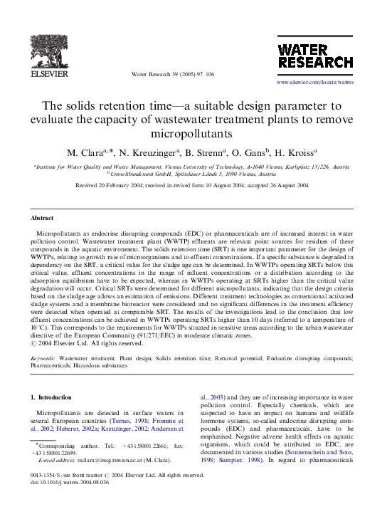 (PDF) The solids retention time—a suitable design parameter to evaluate ...