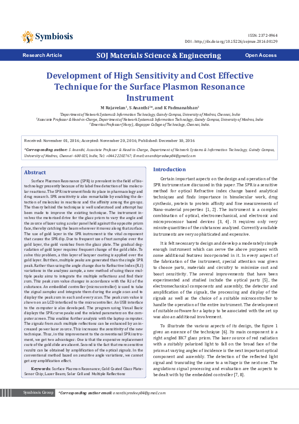 (PDF) Development of High Sensitivity and Cost Effective Technique for ...