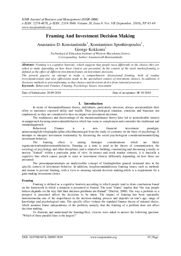 (PDF) Framing And Investment Decision Making