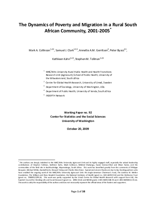 (PDF) The Dynamics of Poverty and Migration in a Rural South African ...