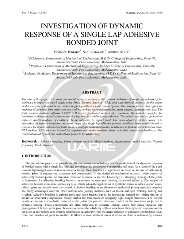 (PDF) Investigation of Dynamic Response of a Single Lap Adhesive Bonded ...