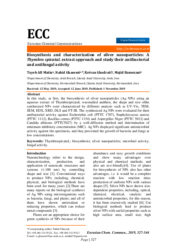 (PDF) Biosynthesis and characterization of silver nanoparticles using ...