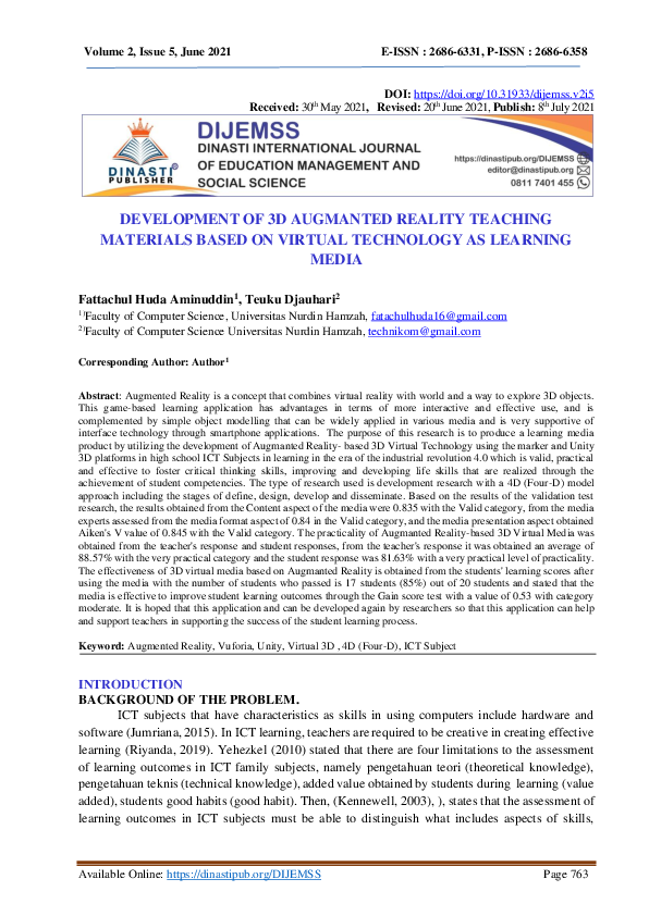 (PDF) Development of 3D Augmanted Reality Teaching Materials Based on ...