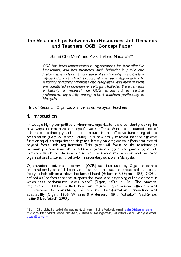 (PDF) 1 The Relationships Between Job Resources, Job Demands and ...