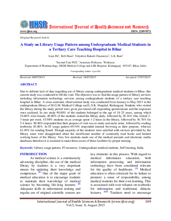 (PDF) A Study on Library Usage Pattern among Undergraduate Medical ...