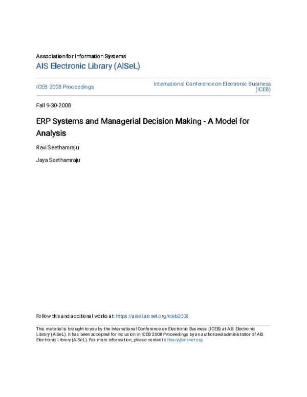 (PDF) ERP Systems and Managerial Decision Making - A Model for Analysis