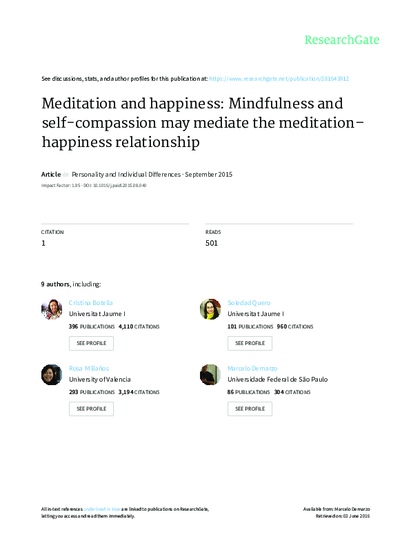 (PDF) Meditation and happiness: Mindfulness and self-compassion may ...