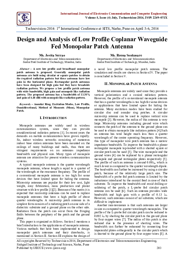 (PDF) Design and Analysis of Low Profile Coplanar Waveguide Fed ...