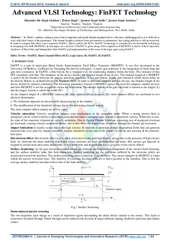 Pdf Advanced Vlsi Technology Finfet Technology