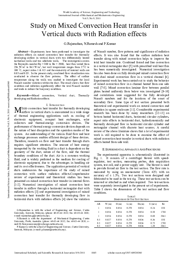 (PDF) Study on Mixed Convection Heat Transfer in Vertical Ducts with ...