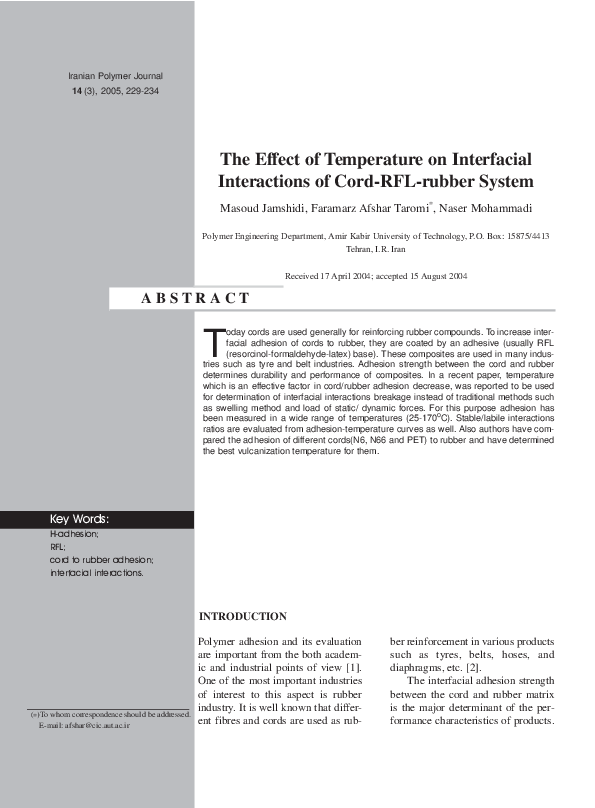 (PDF) The Effect of Temperature on Interfacial Interactions of Cord-RFL ...