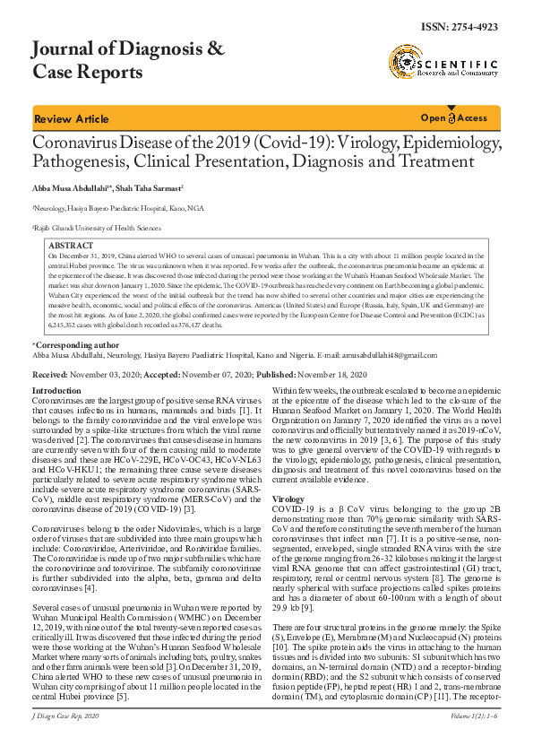 (PDF) Coronavirus Disease of the 2019 (Covid-19): Virology ...