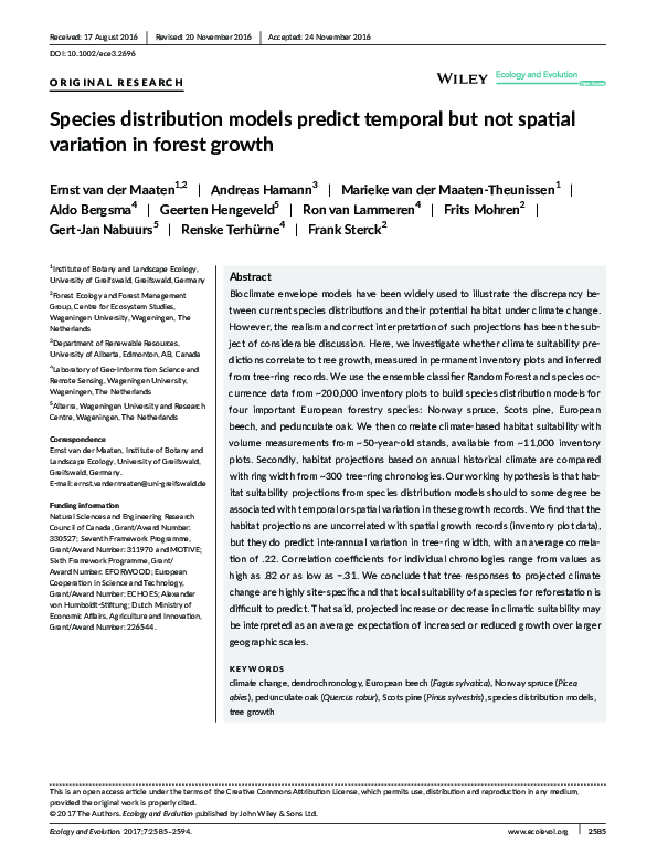(PDF) Species distribution models predict temporal but not spatial ...