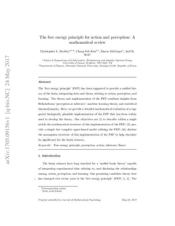 (PDF) The free energy principle for action and perception: A ...