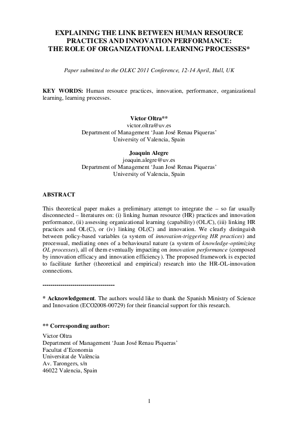 (PDF) Explaining the Link Between Human Resource Practices and ...