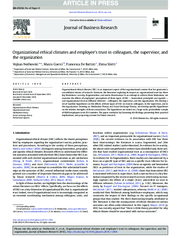 (PDF) Organizational ethical climates and employee's trust in ...