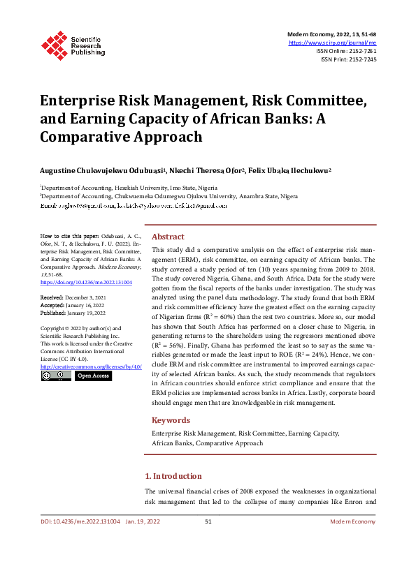 (PDF) Enterprise Risk Management, Risk Committee, and Earning Capacity ...