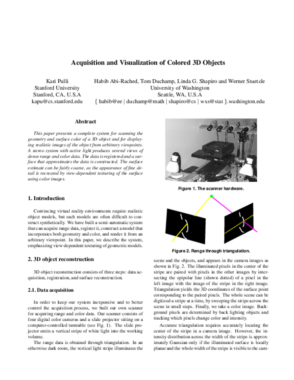 (PDF) Acquisition and Visualization of Colored 3D Objects