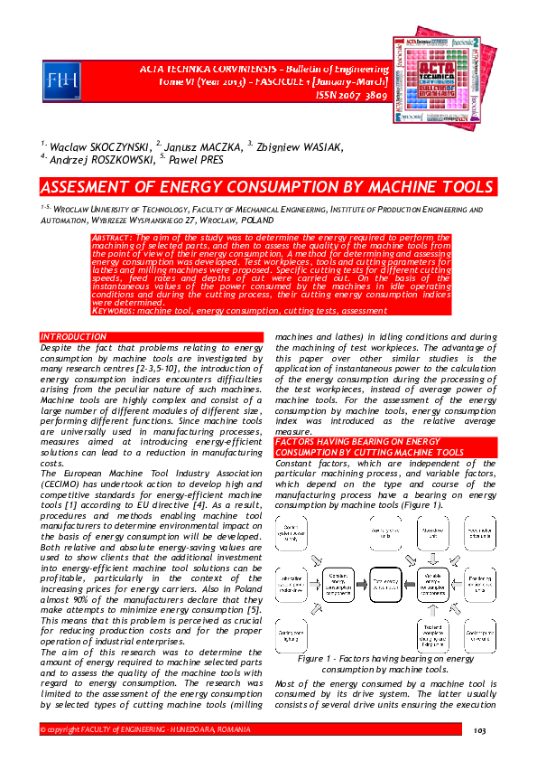 (PDF) Assesment of Energy Consumption by Machine Tools