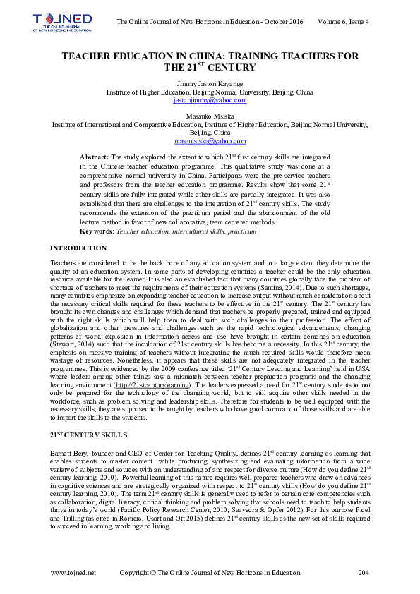 (PDF) Teacher Education in China: Training Teachers for the 21ST Century