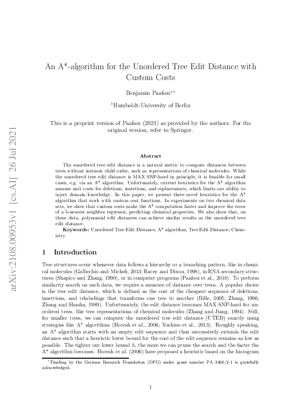 (PDF) An A*-algorithm for the Unordered Tree Edit Distance with Custom ...