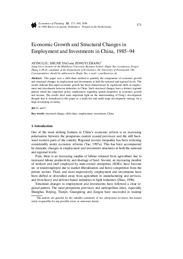 (PDF) Economic growth and structural changes in employment and ...