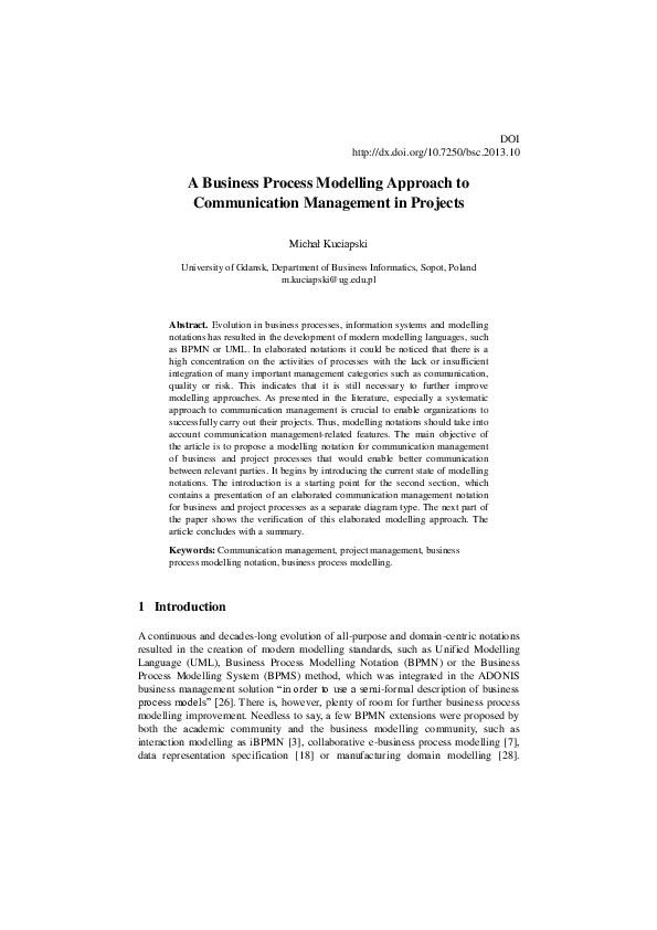 (PDF) A Business Process Modelling Approach to Communication Management ...
