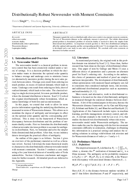(PDF) Distributionally Robust Newsvendor with Moment Constraints