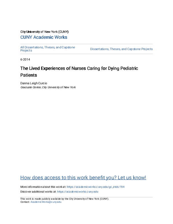 (PDF) The Lived Experiences of Nurses Caring For Dying Pediatric Patients
