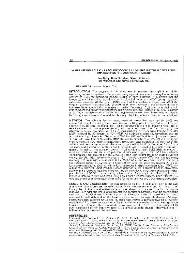 (PDF) Warm-Up' Effects on Frequency Content of Emg in Dynamic Exercise ...
