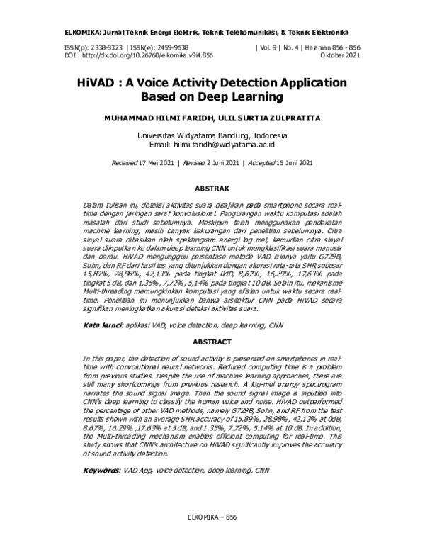 (PDF) HiVAD : A Voice Activity Detection Application Based on Deep Learning